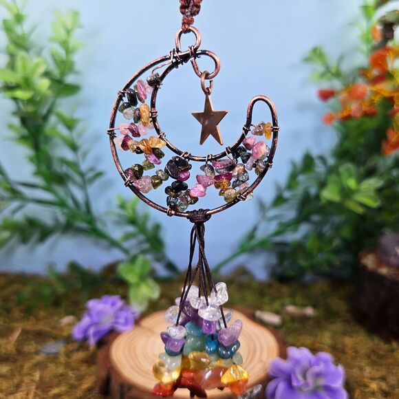 Handmade Watermelon Tourmaline Crystal Moon Décor #1 - Picture 1 of 3